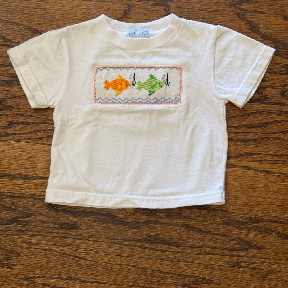 Kids White Fish Embroidered T-Shirt